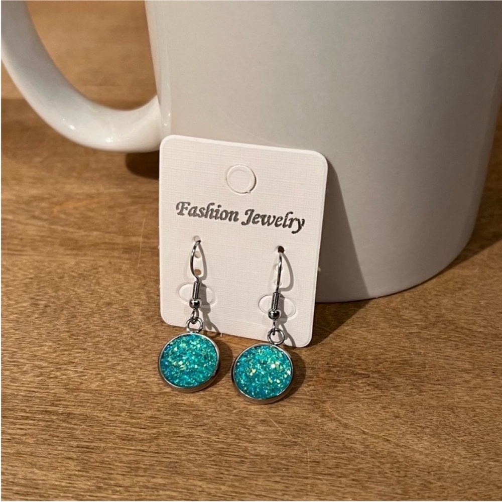 NWT Faux Druzy Aqua Dangle Earrings